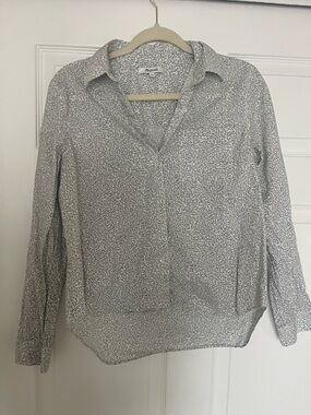 Madewell Black and White Long Sleeve Cotton Printed Button-Up Blouse Size Medium
